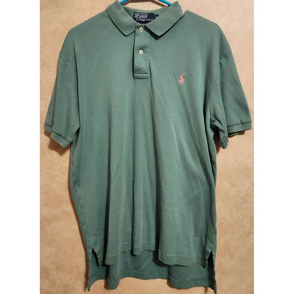 Polo Ralph Lauren Mens M Sage Green Pink Pony Short Sleeve Cotton Polo Shirt